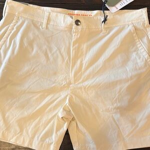 Cream Flat Front Shorts with Textured Fabric
